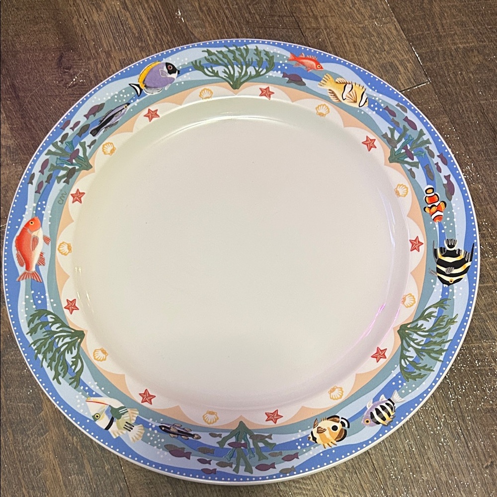 Sakura Coral Reef Stoneware‎ 12" Chop Plate (Round Platter) Ocean Fish Coastal